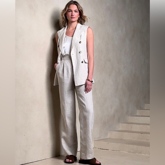 BANANA REPUBLIC 100% Italian Linen Palma Wide-Leg Pants, Cream, Size 14 - Picture 9 of 9